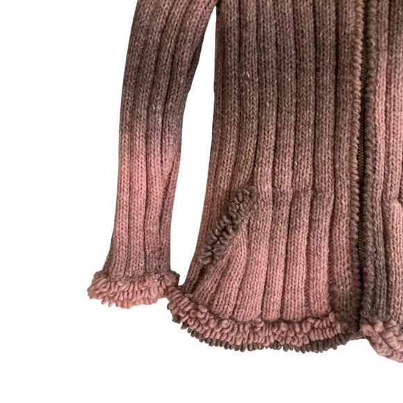 Vintage Huinay Wool Zip Sweater Pink Ombre Fringe Hem Ecuadorian Knit Sz Medium - Picture 12 of 16